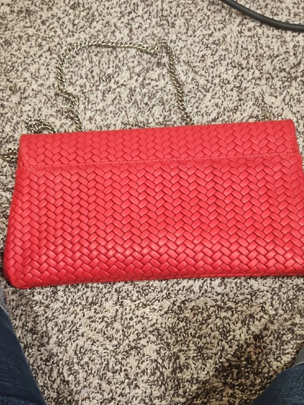 Red Woven Envelope Clutch with Silver Chain
